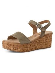 S.Oliver Skórzane sandały w kolorze khaki na koturnie rozmiar: 38. Brązowe sandały damskie S.Oliver, bez wzorów, z otwartym noskiem, bez obcasa, na koturnie, bez zapięcia. Za 165.99 zł.