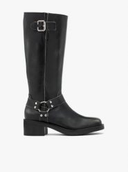 Czarne kozaki biker boots ze skóry licowej. Szare kozaki damskie Brawo sp. z o.o., ze skóry, bez obcasa, na obcasie, bez zapięcia. Za 699.99 zł.