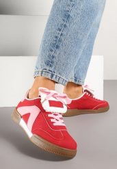 Czerwono-Różowe Sneakersy w Stylu Tenisówek z Szerokim Językiem Alarila. Czerwone obuwie sportowe damskie Renee, na lato, bez zapięcia, tenisowe. Za 79.99 zł.
