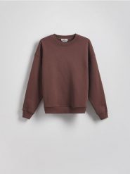 Bawełniana bluza - ciemnobrązowy. Brązowe bluzy damskie Reserved, l, bez wzorów, z bawełny, bez kaptura. W wyprzedaży za 59.99 zł.