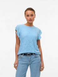 Vero Moda Koszulka w kolorze błękitnym rozmiar: L. Niebieskie koszulki damskie Vero Moda, l, bez wzorów, bez kołnierzyka, bez ramiączek. Za 65.85 zł.