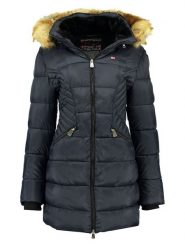 Geographical Norway Płaszcz zimowy "Abeille" w kolorze granatowym rozmiar: S. Niebieskie płaszcze damskie Geographical Norway, na zimę, s, bez wzorów, z puchu, bez kaptura. Za 250.35 zł.