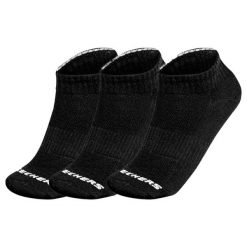 Skarpetki sportowe dla dorosłych 3pk Unisex Terry Qtr Crew. Czarne skarpetki damskie Skechers, bez wzorów, z materiału. Za 44.99 zł.