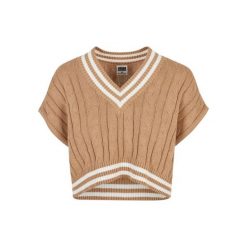 Damski krótki sweter z dzianiny Urban Classics College. Brązowe swetry klasyczne damskie Urban Classics, na zimę, z dzianiny, bez kołnierzyka. Za 198.50 zł.