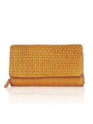 Bellicci Skórzany portfel "Eliza" w kolorze musztardowym - 18 x 9 x 4 cm rozmiar: onesize. Brązowe portfele damskie Bellicci, bez wzorów, z materiału. Za 140.95 zł.