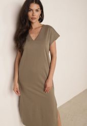 Zielona Bawełniana Sukienka Pudełkowa o Fasonie Oversize z Kieszeniami Thaelusa. Zielone sukienki damskie Born2be, bez wzorów, z bawełny, bez ramiączek. Za 139.99 zł.