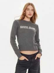 Guess Jeans Sweter W4BR10 Z3HM1 Szary Regular Fit. Szare swetry klasyczne damskie Guess Jeans, l, z bawełny, bez kołnierzyka. Za 389.99 zł.
