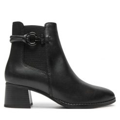 Botki Marco Tozzi. Czarne botki damskie Marco Tozzi, bez obcasa, na słupku, bez zapięcia. Za 379.99 zł.