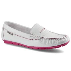 Mokasyny damskie Chebello, naturalna skóra licowa z charakterystycznym przeszyciem mokasynowym paskiem na podbiciu oraz elastyczną podeszwą z kontras. Białe mokasyny damskie CheBello, ze skóry, bez obcasa. Za 159.00 zł.