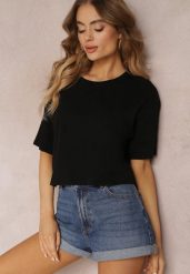 Czarny T-shirt o Fasonie Cropped Oversize Brighta. Czarne t-shirty damskie Renee, l, bez wzorów, bez kołnierzyka. Za 29.99 zł.