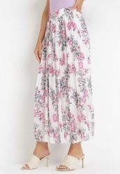 Biała Plisowana Spódnica z Gumką w Pasie i Podszewką w Kwiatowy Print Tarnoe. Białe spódnice damskie Born2be, na lato, s, bez wzorów, maxi. Za 59.99 zł.