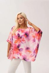 Kimonowa bluzka Gaba w romantyczny print kwiatów PLUS SIZE XXL OVERSIZE WIOSNA. Czerwone bluzki damskie Moda Size Plus Iwanek, plus size, bez wzorów, z elastanu, eleganckie, bez kołnierzyka, plus size, bez ramiączek. Za 169.90 zł.
