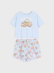 Bawełniana piżama dwuczęściowa z nadrukiem Pusheen the Cat - błękitny. Niebieskie piżamy damskie Sinsay, bez wzorów, z bawełny, bez ramiączek. Za 49.99 zł.