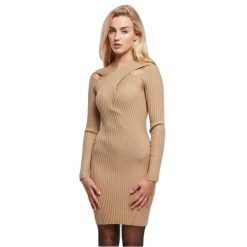 Damska sukienka z dzianiny w prążki Urban Classics. Brązowe sukienki damskie Urban Classics, bez wzorów, z dzianiny, eleganckie, bez ramiączek. Za 305.50 zł.