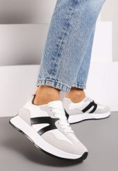 Białe Sneakersy na Płaskiej Podeszwie z Geometryczną Wstawką Sewla. Białe obuwie sportowe damskie Renee, z jeansu, bez zapięcia. Za 79.99 zł.