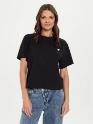 Guess Jeans T-Shirt W4YI05 K8HM0 Czarny Boxy Fit. Czarne t-shirty damskie Guess Jeans, s, z aplikacjami, z bawełny, bez kołnierzyka. Za 79.99 zł.