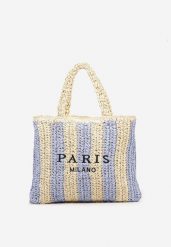 Niebieska Torebka Shopper Plażowa z Napisem Navirael. Niebieskie shopper bag Born2be, bez wzorów, bez dodatków. Za 99.99 zł.
