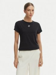 Tommy Hilfiger T-Shirt WW0WW48710 Czarny Slim Fit. Czarne t-shirty damskie Tommy Hilfiger, m, bez wzorów, z bawełny, bez kołnierzyka. Za 169.99 zł.