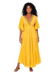 Aller Simplement Sukienka w kolorze żółtym rozmiar: 34-40. Żółte sukienki damskie Aller Simplement, bez wzorów, z bawełny, bez ramiączek. Za 108.99 zł.