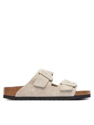 Birkenstock Klapki Arizona Cushion Buckle 1033088 Kremowy. Białe klapki damskie Birkenstock, bez wzorów, ze skóry, bez obcasa, bez zapięcia. Za 629.99 zł.