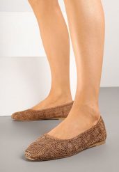 Brązowe Balerinki z Cholewką z Plecionki Relore. Brązowe balerinki damskie Renee, bez wzorów, z jeansu. Za 59.99 zł.