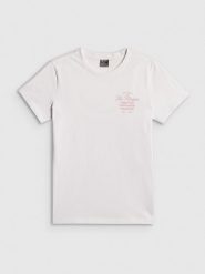 4F T-shirt regular z nadrukiem damski - biały XL. Białe t-shirty damskie 4F, xl, bez wzorów, z bawełny, bez kołnierzyka. Za 59.99 zł.