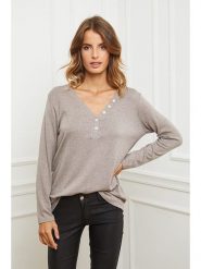 Joséfine Sweter "Abana" w kolorze szarobrązowym rozmiar: XL. Brązowe swetry klasyczne damskie Joséfine, xl, z kaszmiru, bez kołnierzyka. Za 128.25 zł.