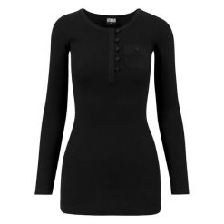 T-shirt Damski Prążkowana Kieszenie Długa Z Podwiniętym Rękawem. Czarne t-shirty damskie Urban Classics, xs, bez wzorów, prążkowane, bez kołnierzyka. Za 104.99 zł.