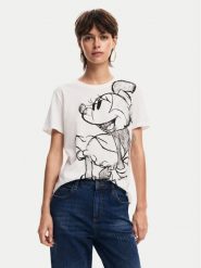 Desigual T-Shirt Mickey Drawing 24WWTKA1 Écru Regular Fit. T-shirty damskie Desigual, s, bez wzorów, z bawełny, bez kołnierzyka. Za 129.99 zł.