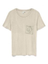 Vero Moda Koszulka w kolorze beżowym rozmiar: XS. Brązowe koszulki damskie Vero Moda, xs, bez wzorów, z koronki, bez kołnierzyka, bez ramiączek. Za 56.93 zł.