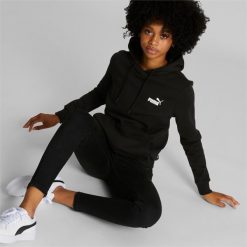Bluza treningowa damska Puma Ess Small Logo. Czarne bluzy damskie Puma, na zimę, l, bez wzorów, z kapturem. Za 322.00 zł.