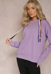Jasnofioletowa Bawełniana Bluza z Sznurkami i Kapturem Tyche. Fioletowe bluzy damskie Renee, bez wzorów, z bawełny, z kapturem. Za 89.99 zł.
