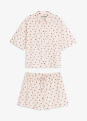 Piżama oversize z krótkimi spodenkami z przędzy slub. Białe piżamy damskie bonprix, bez wzorów, bez ramiączek. Za 82.99 zł.