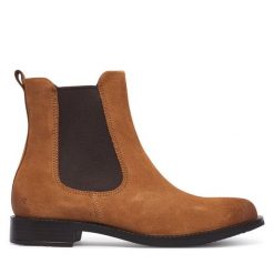 Sztyblety ECCO. Brązowe botki damskie ECCO, bez obcasa, na płaskiej podeszwie, bez zapięcia. Za 799.99 zł.