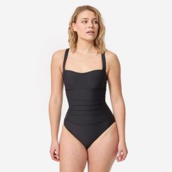 Kostium kąpielowy jednoczęściowy surfingowy damski Olaian Dora. Czarne stroje jednoczęściowe OLAIAN, bez wzorów. Za 149.99 zł.