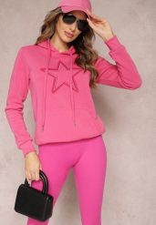 Różowa Ocieplana Bluza Dzianinowa z Kapturem Ziff. Czerwone bluzy damskie Renee, l, bez wzorów, z dzianiny, z kapturem. Za 79.99 zł.