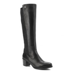 Czarne Kozaki Rieker Modne Obuwie Damskie. Czarne kozaki damskie Rieker, ze skóry, bez obcasa, na obcasie, bez zapięcia. Za 416.99 zł.
