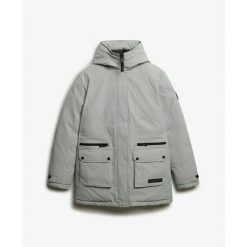 Parka dla kobiet Superdry City. Szare parki damskie Superdry, z puchu, bez kaptura. W wyprzedaży za 755.60 zł.