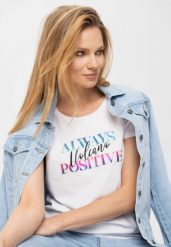 Biały bawełniany t-shirt damski z nadrukiem T-ALWA. Białe t-shirty damskie Volcano, l, bez wzorów, z bawełny, bez kołnierzyka. Za 54.99 zł.