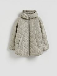 Pikowana kurtka z kapturem - jasnozielony. Zielone kurtki damskie Reserved, l, bez wzorów, z tkaniny, z kapturem. Za 159.99 zł.
