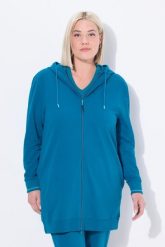 Damskie Bluza dresowa ozdobna lamówka oversize kaptur. Niebieskie bluzy damskie Ulla Popken, plus size, bez wzorów, z bawełny, bez kaptura. Za 174.99 zł.