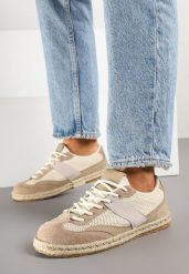 Ciemnobeżowe Sneakersy w Stylu Klasycznych Tenisówek z Ozdobnymi Przeszyciami Emloti. Brązowe obuwie sportowe damskie Born2be, bez zapięcia, tenisowe. Za 84.99 zł.