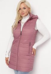 Ciemnoróżowa Kamizelka z Kapturem i Klasycznym Pikowaniem Nellas. Czerwone kamizelki damskie Born2be, xl, bez wzorów, z kapturem. Za 169.99 zł.
