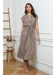 Joséfine Lniana sukienka w kolorze szarobrązowym rozmiar: XL. Brązowe sukienki damskie Joséfine, bez wzorów, ze lnu, bez ramiączek. Za 195.99 zł.