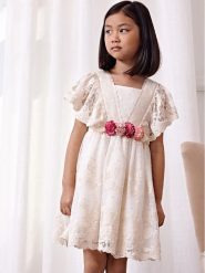 Abel & Lula Sukienka elegancka 5043 Écru Regular Fit. Sukienki dziewczęce Abel & Lula, bez wzorów, z bawełny, bez ramiączek. Za 389.99 zł.