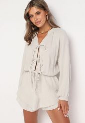Beżowy Wiązany Bawełniany Kombinezon Boho z Falbankami i Wiązaniem Lalelia. Brązowe sukienki damskie Born2be, bez wzorów, z bawełny, boho, bez ramiączek. W wyprzedaży za 161.49 zł.