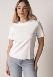Biały Bawełniany T-shirt w Klasycznym Stylu Hetita. Białe t-shirty damskie Born2be, m, bez wzorów, z bawełny, bez kołnierzyka. Za 69.99 zł.