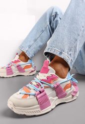 Fuksjowe Sneakersy z Ozdobnym Sznurowaniem i Taśmami Larvel. Brązowe obuwie sportowe damskie Renee, bez zapięcia. Za 49.99 zł.