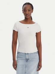 Tommy Jeans T-Shirt Lettuce Edge DW0DW22460 Écru Slim Fit. T-shirty damskie Tommy Jeans, m, bez wzorów, z bawełny, bez kołnierzyka. Za 189.99 zł.