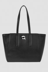 KARL LAGERFELD Czarna shopperka Leather Tote Pin. Czarne shopper bag KARL LAGERFELD, ze skóry, bez dodatków. W wyprzedaży za 659.99 zł.